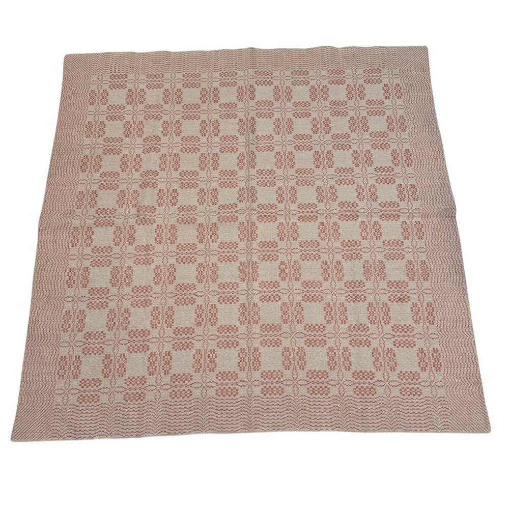 Woven Square Tablecloth Pink White 37" Squares Stars Stripes Minimalist Cotton